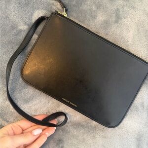 Mansur Gavriel Black Leather Wristlet with Gold Hardware
